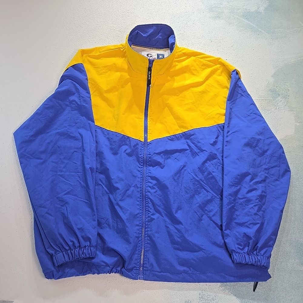 VTG Game Sportswear Mens XL Windbreaker Blue Yellow Colorblock Mesh Lined Jacket